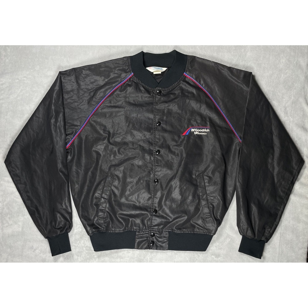 Vintage BFGoodrich T/A Radials Racing Jacket XL Black Snap Front Made USA